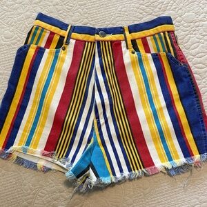 Colorful Striped Women's Shorts Bonjour vintage 1990 y22 festival rave 🦋
